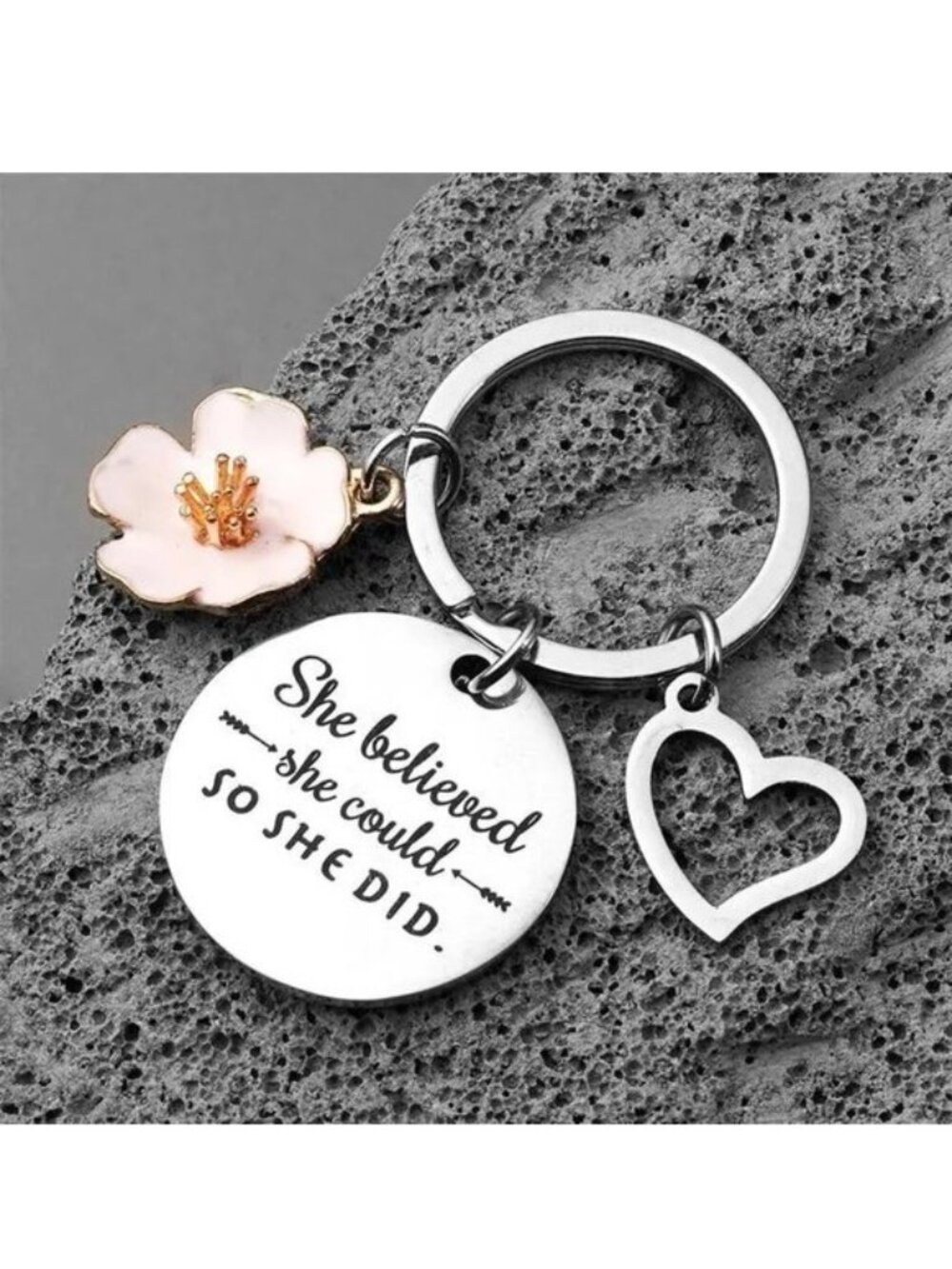 Bag Charm Keychain She Believed She Could So She Did Purse Backpack Enamel GIFT